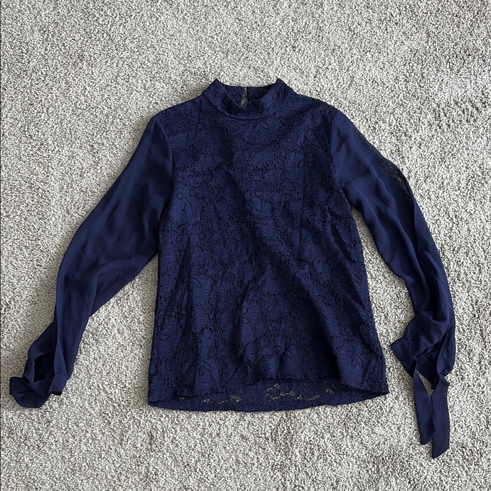 Rose & Olive Blue Long Sleeve Tie Front Blouse